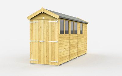 Buttercup Farm 4 X 13 Feet Apex Shed - Double Door With Windows - Wood - L387 X W118 X H217 Cm-27610