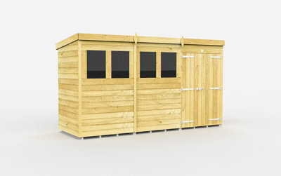 Buttercup Farm 12 X 4 Feet Pent ShedDouble Door With WindowsWoodL118 X W358 X H201 Cm from B&Q