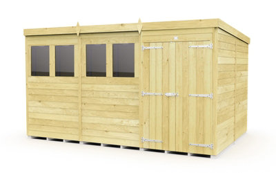 Buttercup Farm 12 X 8 Feet Pent ShedDouble Door With WindowsWoodL231 X W358 X H201 Cm from B&Q