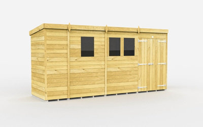 Buttercup Farm 13 X 4 Feet Pent ShedDouble Door With WindowsWoodL118 X W387 X H201 Cm from B&Q