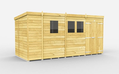 Buttercup Farm 13 X 6 Feet Pent ShedDouble Door With WindowsWoodL178 X W387 X H201 Cm from B&Q