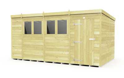 Buttercup Farm 14 X 8 Feet Pent ShedSingle Door With WindowsWoodL231 X W417 X H201 Cm from B&Q