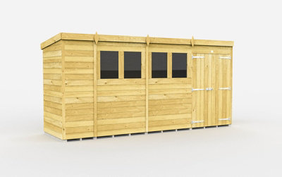 Buttercup Farm 15 X 4 Feet Pent ShedDouble Door With WindowsWoodL118 X W454 X H201 Cm from B&Q