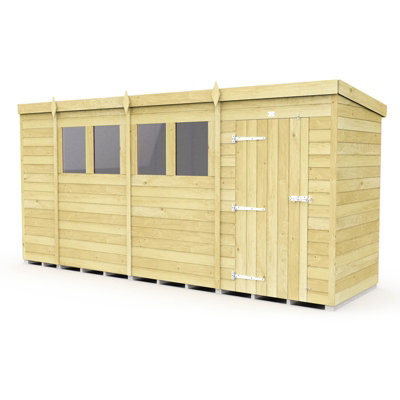 Buttercup Farm 15 X 5 Feet Pent Shed - Single Door With Windows - Wood - L147 X W454 X H201 Cm-27970