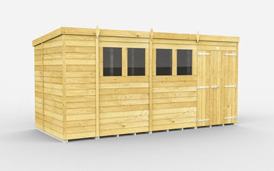 Buttercup Farm 15 X 7 Feet Pent ShedDouble Door With WindowsWoodL214 X W454 X H201 Cm from B&Q