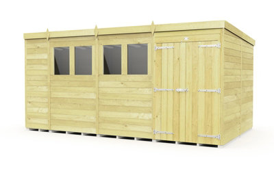Buttercup Farm 15 X 8 Feet Pent ShedDouble Door With WindowsWoodL231 X W454 X H201 Cm from B&Q