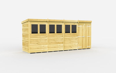 Buttercup Farm 16 X 4 Feet Pent ShedDouble Door With WindowsWoodL118 X W474 X H201 Cm from B&Q