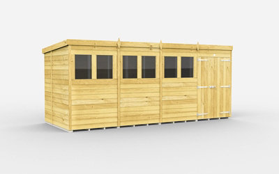 Buttercup Farm 16 X 7 Feet Pent ShedDouble Door With WindowsWoodL214 X W474 X H201 Cm from B&Q