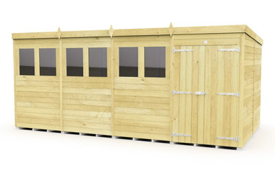 Buttercup Farm 16 X 8 Feet Pent ShedDouble Door With WindowsWoodL231 X W474 X H201 Cm from B&Q