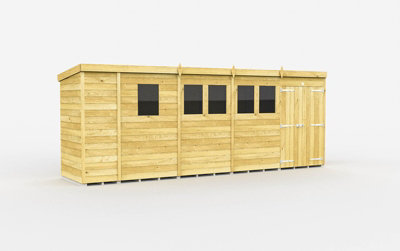 Buttercup Farm 17 X 4 Feet Pent ShedDouble Door With WindowsWoodL118 X W492 X H201 Cm from B&Q