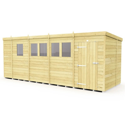 Buttercup Farm 17 X 6 Feet Pent Shed - Single Door With Windows - Wood - L178 X W492 X H201 Cm-28030 