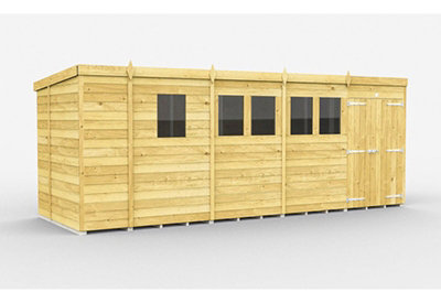 Buttercup Farm 17 X 7 Feet Pent ShedDouble Door With WindowsWoodL214 X W492 X H201 Cm from B&Q