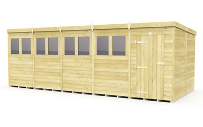 Buttercup Farm 20 X 8 Feet Pent Shed - Single Door With Windows - Wood - L231 X W589 X H201 Cm-28249 