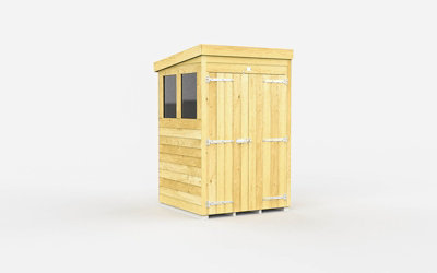 Buttercup Farm 4 X 4 Feet Pent ShedDouble Door With WindowsWoodL118 X W127 X H201 Cm from B&Q