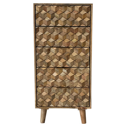 Buttercup Farm Geometric 5 Drawer Tall ChestMango WoodL40 X W55 X H118 CmMango Light Finish from B&Q