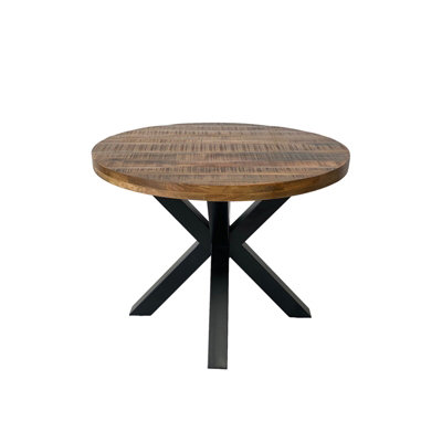 Buttercup Farm Industrial Round X Leg Dining TableMango Wood/ironL100 X W100 X H76 CmMango Pp Saw Finish from B&Q