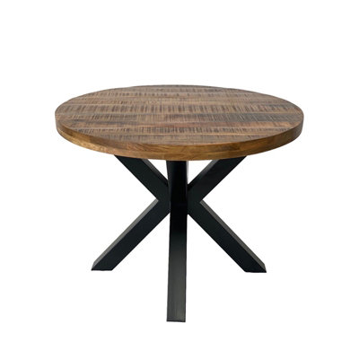 Buttercup Farm Industrial Round X Leg Dining TableMango Wood/ironL130 X W130 X H76 CmMango Pp Saw Finish from B&Q