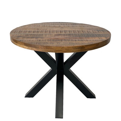 Buttercup Farm Industrial Round X Leg Dining TableMango Wood/ironL150 X W150 X H76 CmMango Pp Saw Finish from B&Q