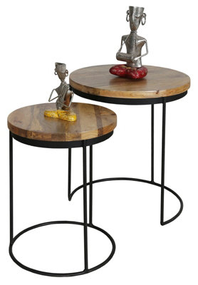 Buttercup Farm Ravi Iron Base Solid Wood Top Round Stool (Set Of 2)L44 X W44 X H49 CmMango Light Finish from B&Q