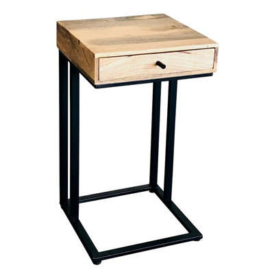 Buttercup Farm Ravi Iron Base 1 Drawer Large Side TableMango WoodL35 X W35 X H60 CmMango Light Finish from B&Q