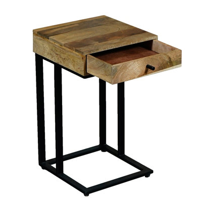 Buttercup Farm Ravi Iron Base 1 Drawer Small Side TableMango WoodL30 X W30 X H50 CmMango Light Finish from B&Q