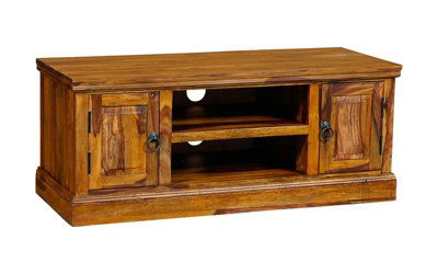 Buttercup Farm Ganga Medium Plazma Tv CabinetSheesham WoodL45 X W125 X H45 CmHoney Dark Finish from B&Q