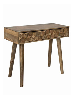 Buttercup Farm Geometric Console Table 2 DrawerMango WoodL40 X W91 X H76 CmLight FinishAssembly Required from B&Q