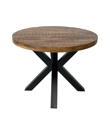 Buttercup Farm Industrial Round X Leg Dining TableFlat Pack LegsMango Wood/ironL170 X W170 X H76 CmPp Sawn FinishAssembly Required from B&Q