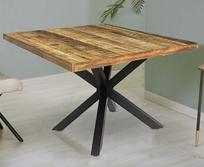 Buttercup Farm Industrial Square X Leg Dining TableMango Wood/ironL140 X W140 X H76 CmPp Sawn FinishAssembly Required from B&Q