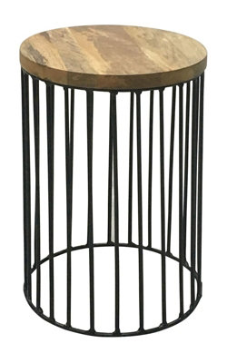 Buttercup Farm Ravi Iron Base Solid Wood Top Side TableSmallMango Wood/ironL30 X W30 X H45 CmLight Finish from B&Q