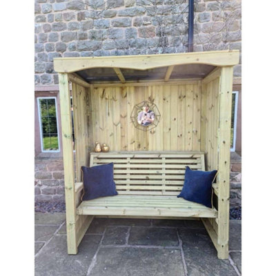 B&Q -  Four Seasons 3 Seater ArbourTimberL85 X W170 X H205 CmMinimal Assembly RequiredSet Of Waterproof Cushions Included