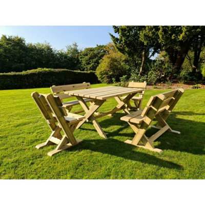 B&Q -  Ashcome Table Set Sits 6 Including 2 Bench And 4 ChairsL120 X W93 X H77 CmSet Of Waterproof Cushions Included