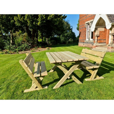 B&Q -  Ashcombe Table Set Sits 4 Including 2 BenchL120 X W93 X H77 CmSet Of Waterproof Cushions Included