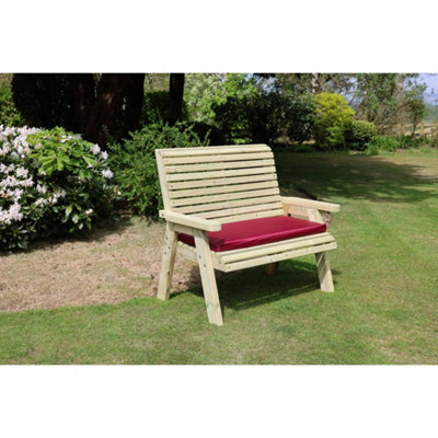 B&Q -  Ergonomical 2 Seater BenchWooden FurnitureL75 X W120 X H105 CmPartially AssembledSet Of Waterproof Cushions Included