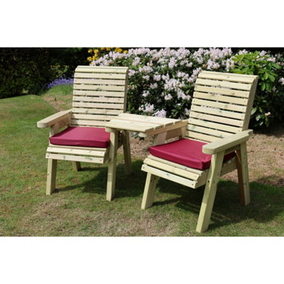 B&Q -  Ergonomic Companion SetWooden Love SeatAngledL100 X W170 X H105 CmFully AssembledSet Of Waterproof Cushions Included