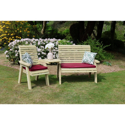 B&Q -  Ergonomic Trio Set Wooden Garden Bench & Chair SetL75 X W220 X H105 CmFully AssembledSet Of Waterproof Cushions Included