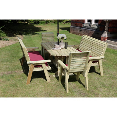 B&Q -  Ergo Table SetIncl. 2 Bench & 2 ChairL240 X W140 X H105 CmMinimal Assembly RequiredSet Of Waterproof Cushions Included