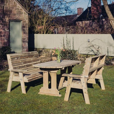 B&Q -  Ergo Table Bench SetSits 6Wooden Dining FurnitureL250 X W290 X H103 CmMini. AssemblyCushions Included