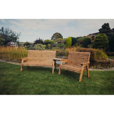 B&Q -  Valley 5 Seat Set 1X2B 1X3B Angled TrayTimberL100 X W215 X H95 CmFully AssembledSet Of Waterproof Cushions Included