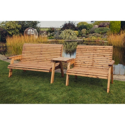 B&Q -  Valley 5 Seat Set 1X2B 1X3B Straight TrayTimberL100 X W215 X H95 CmFully AssembledSet Of Waterproof Cushions Included