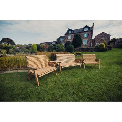 B&Q -  Valley 7 Seat Set 1X3B 2 X 2B Angled TrayTimberL100 X W360 X H95 CmFully AssembledSet Of Waterproof Cushions Included