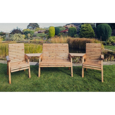 B&Q -  Valley 4 Seat Set 1X2B 2Xc Angled TrayTimberL100 X W310 X H95 CmFully AssembledSet Of Waterproof Cushions Included