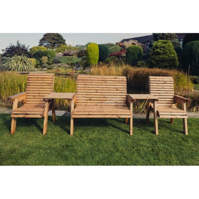 B&Q -  Valley 4 Seat Set 1X2B 2Xc Straight TrayTimberL100 X W310 X H95 CmFully AssembledSet Of Waterproof Cushions Included