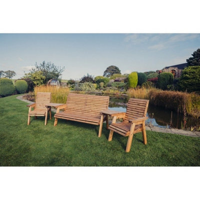 B&Q -  Valley 5 Seat Set 1X3B 2Xc Angled TrayTimberL100 X W290 X H95 CmFully AssembledSet Of Waterproof Cushions Included