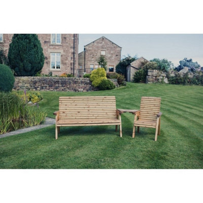 B&Q -  Valley 4 Seat Set 1Xc 1X3B Angled TrayTimberL100 X W270 X H95 CmFully AssembledSet Of Waterproof Cushions Included