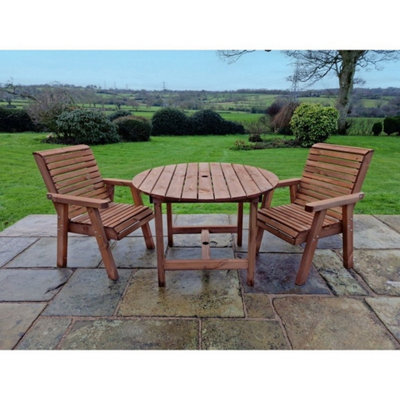B&Q -  Valley 2 Seat Round Set 2XcTimberL113 X W220 X H95 CmMinimal Assembly RequiredSet Of Waterproof Cushions Included
