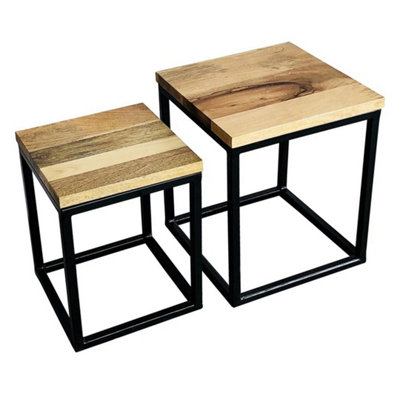 Buttercup Farm Ravi Iron Base Solid Wood Top Nest (Set Of 2)Wood from B&Q