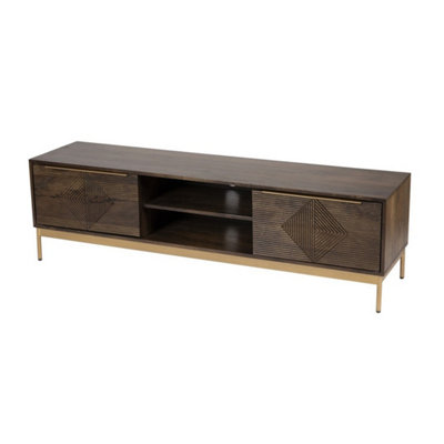 Buttercup Farm Zaine Carving Tv UnitMango WoodL40 X W160 X H46 CmDark Finish from B&Q