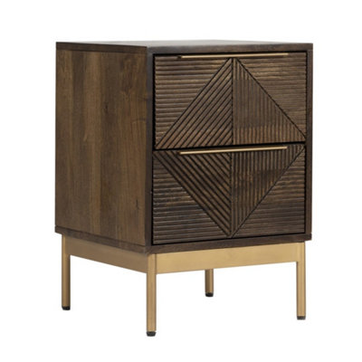 Buttercup Farm Zaine Carving 2 Drawer Bedside TableMango WoodL38 X W38 X H54 CmDark Finish from B&Q