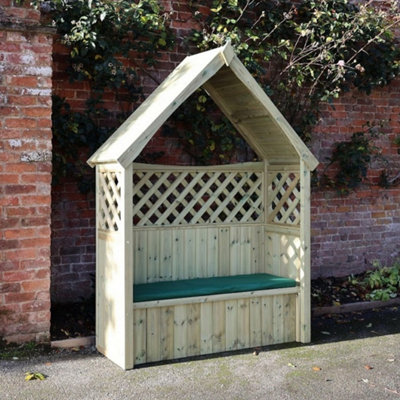 B&Q -  Daisy 3 Seat Trellis Storage ArbourL60 X W179 X H235 CmPartially AssembledSet Of Waterproof Cushions Included